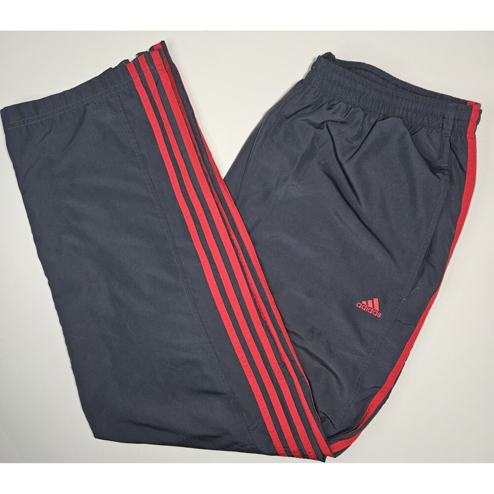 Vintage Adidas Track Pants Size L Gray Elastic Waist Drawstrings Red Stripe Y2K